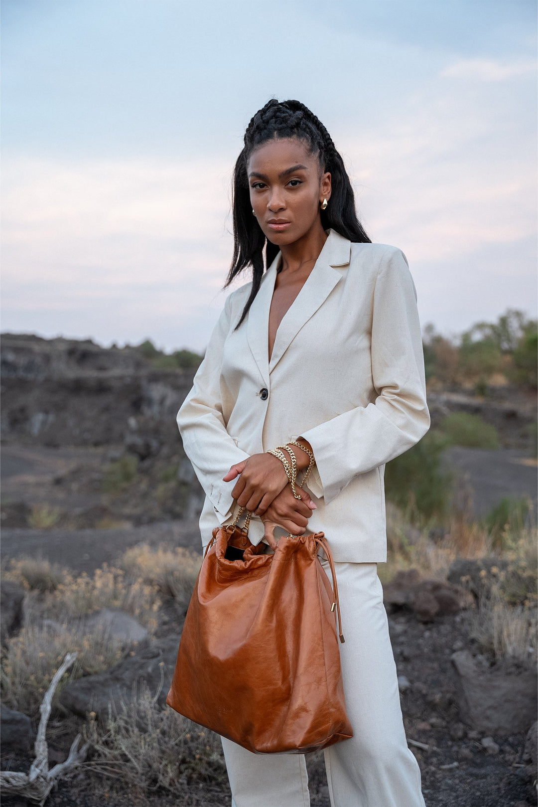 Teddy Blake Grey Leather Bucket Bag on sale